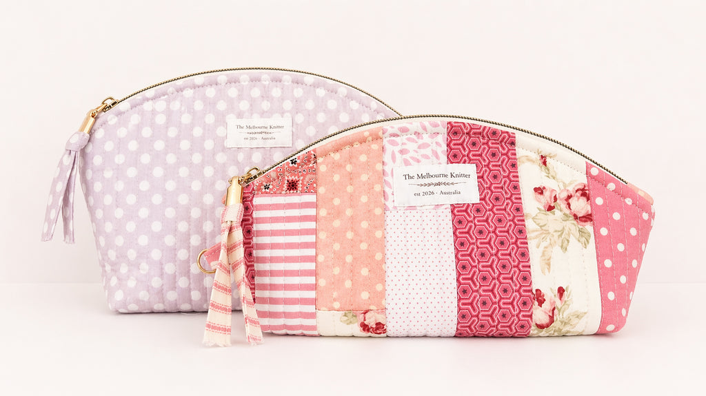 Curved Notion Pouch - Pink Patchwork - Small