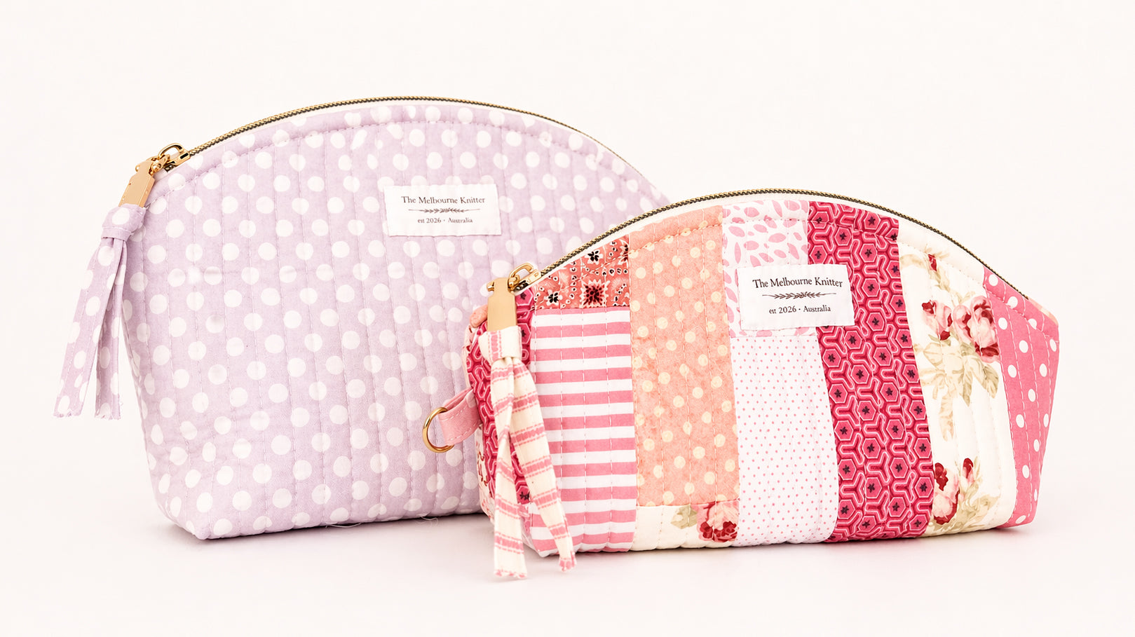 Curved Notion Pouch - Pink Patchwork - Small