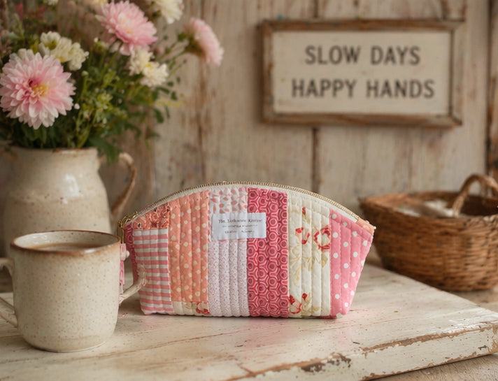 Curved Notion Pouch - Pink Patchwork - Small