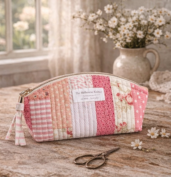 Curved Notion Pouch - Pink Patchwork - Small
