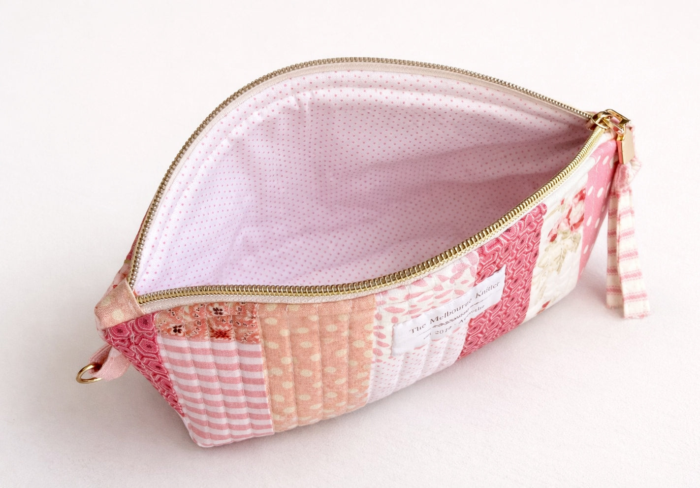 Curved Notion Pouch - Pink Patchwork - Small