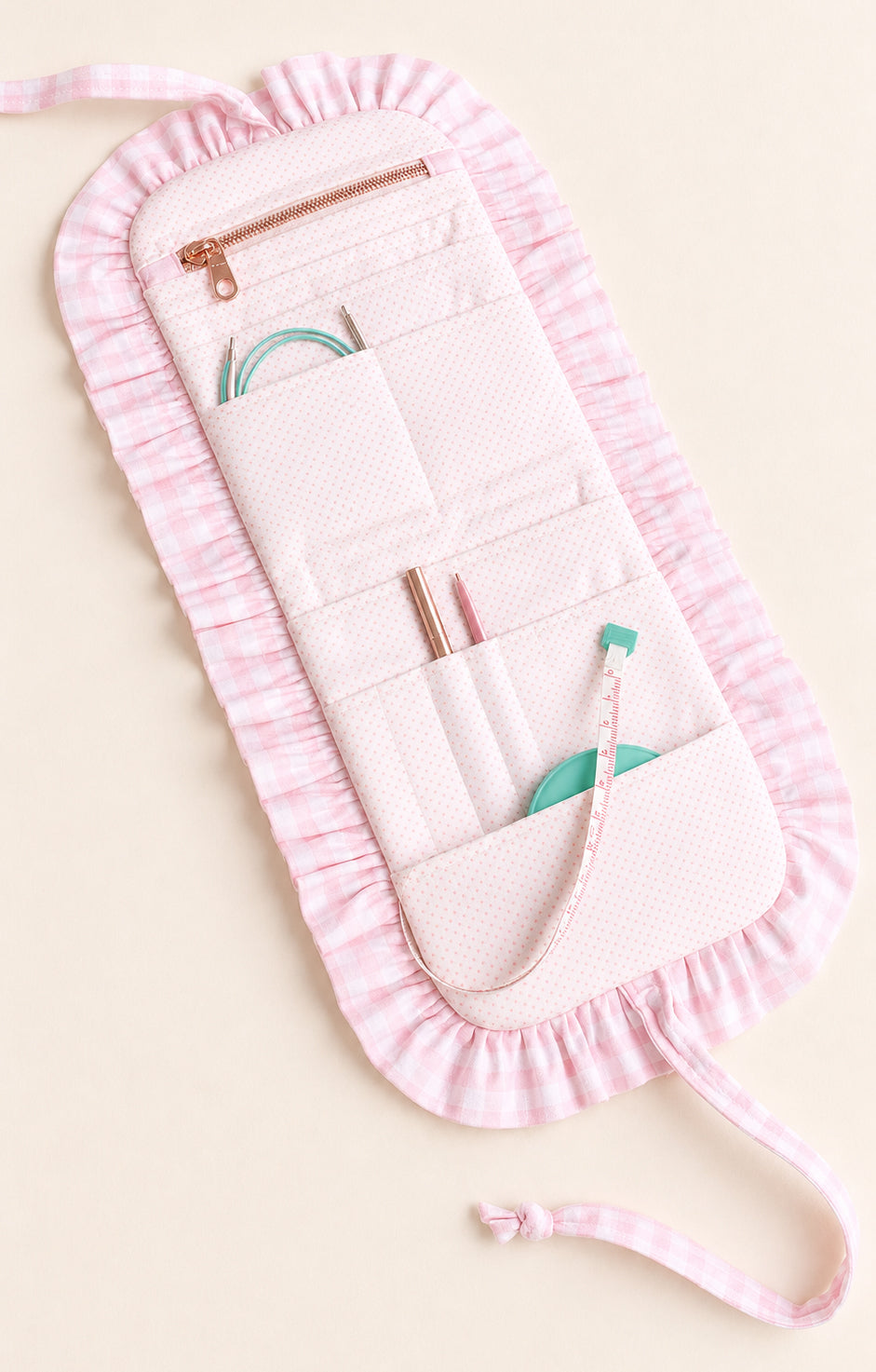 Needle Roll - Ruffled Pink Gingham