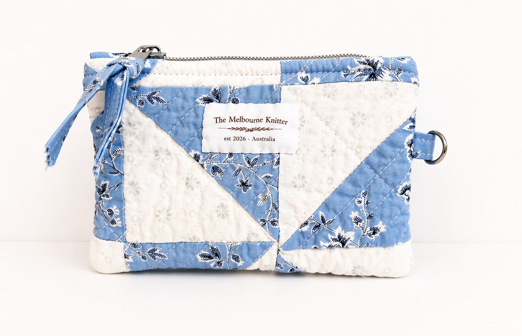 Notions Pouch - Blue Floral Patchwork - Small
