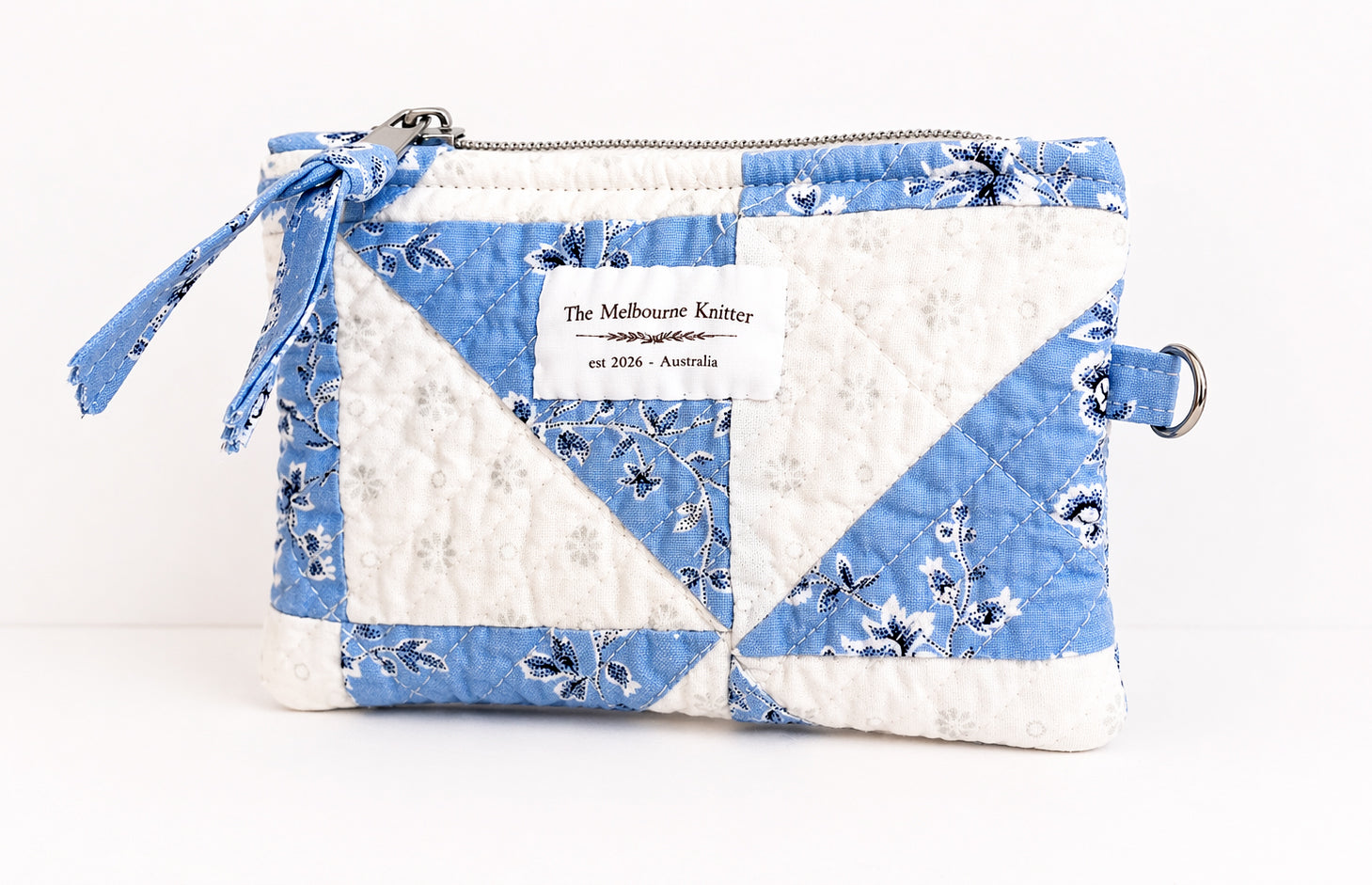 Notions Pouch - Blue Floral Patchwork - Small