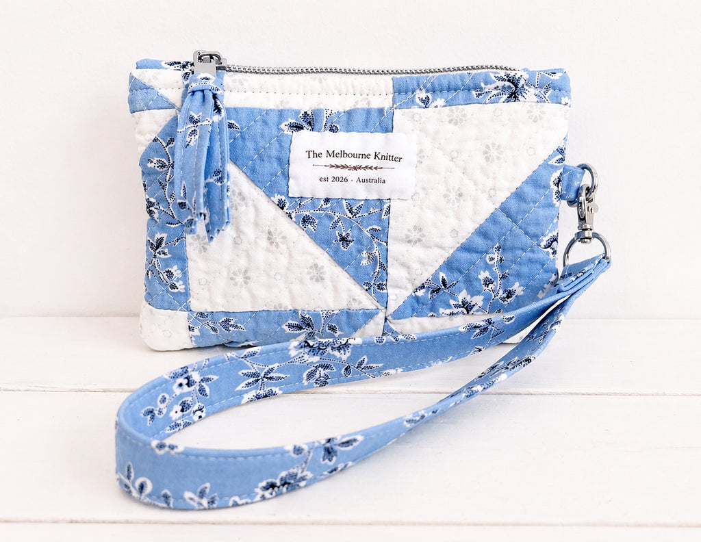Notions Pouch - Blue Floral Patchwork - Small
