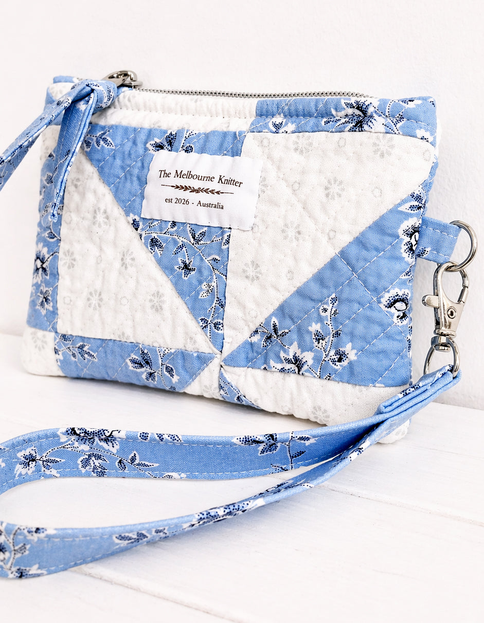 Notions Pouch - Blue Floral Patchwork - Small