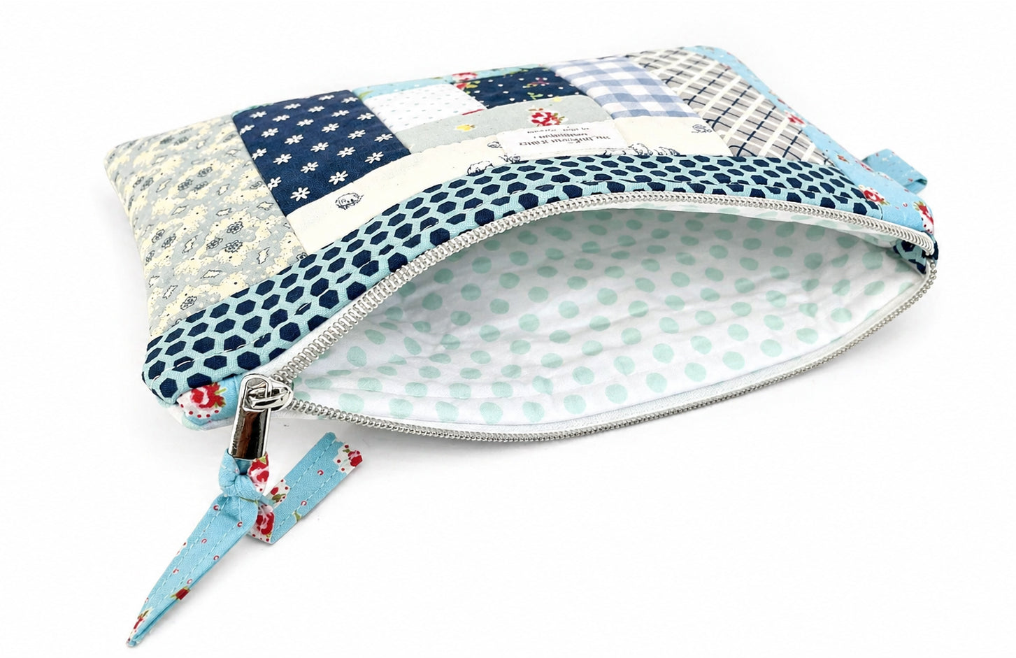 Project Pouch -  Large Log Cabin Patchwork - Blue #2
