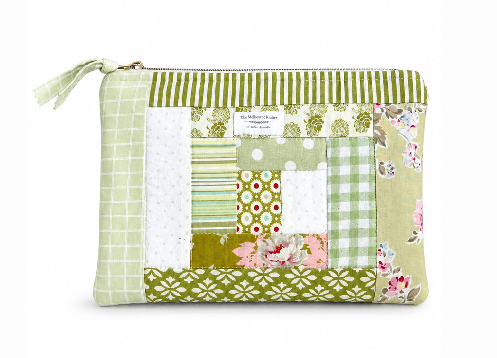 Project Pouch -  Large Log Cabin Patchwork - Green #3