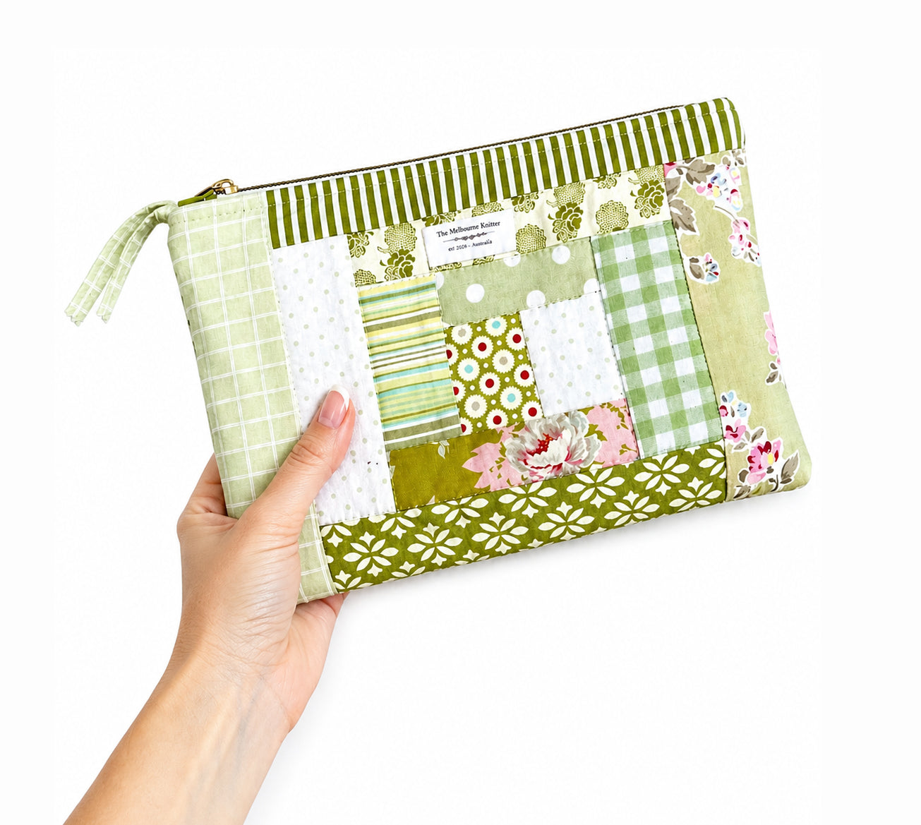 Project Pouch -  Large Log Cabin Patchwork - Green #3
