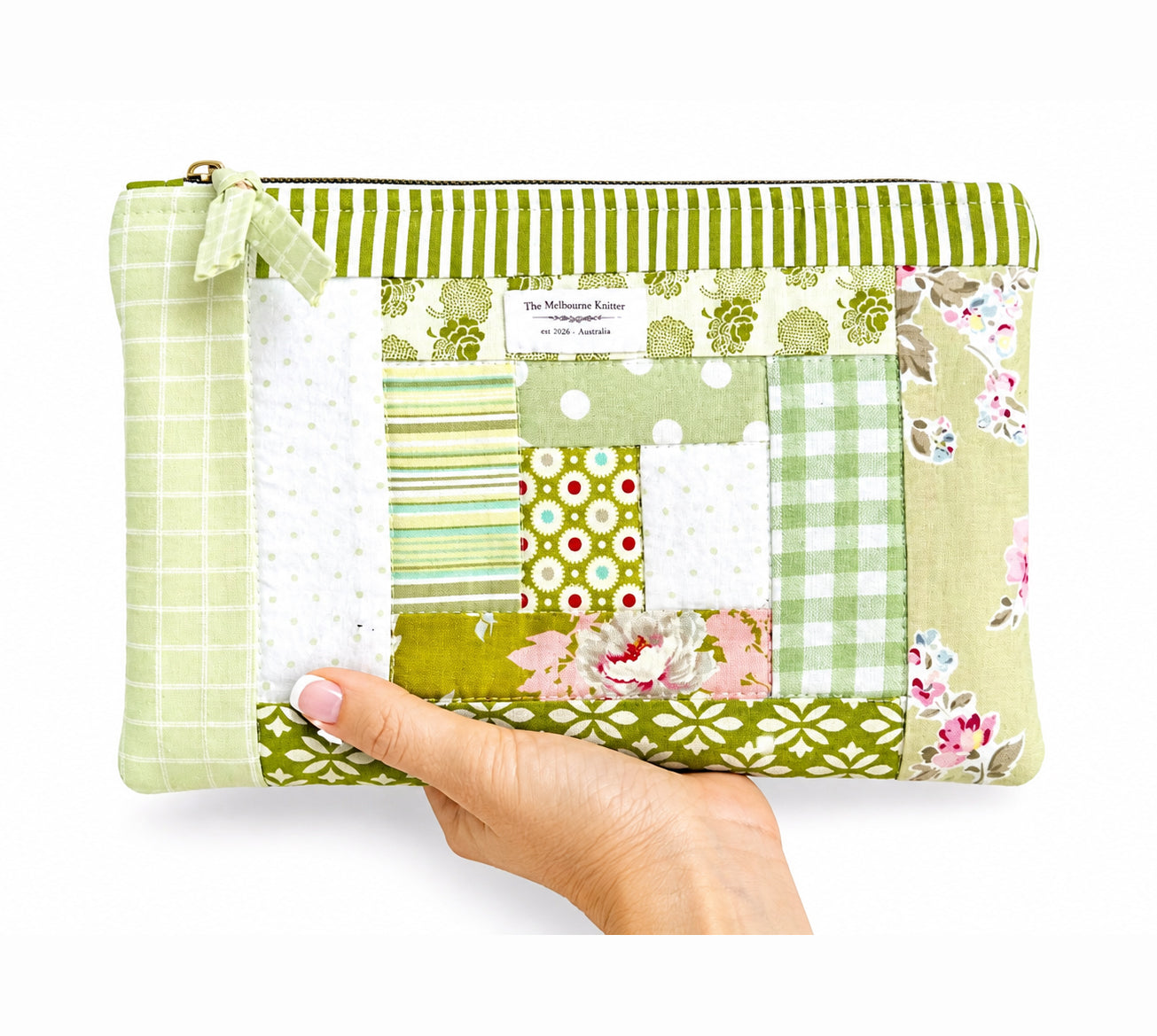 Project Pouch -  Large Log Cabin Patchwork - Green #3