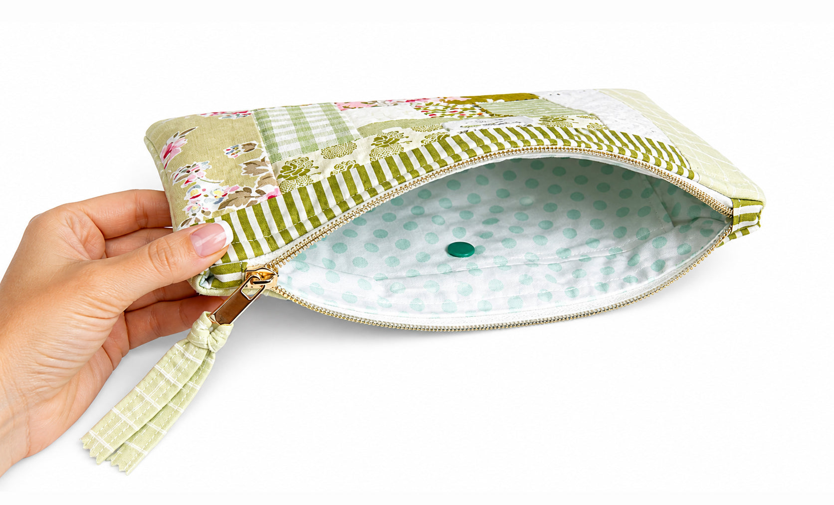 Project Pouch -  Large Log Cabin Patchwork - Green #3