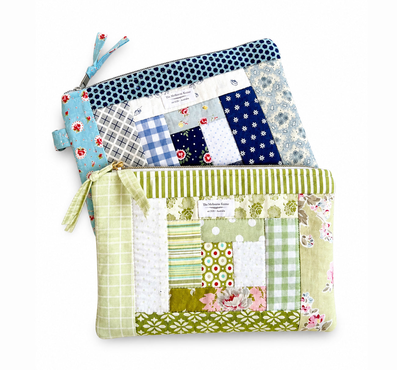 Project Pouch -  Large Log Cabin Patchwork - Green #3