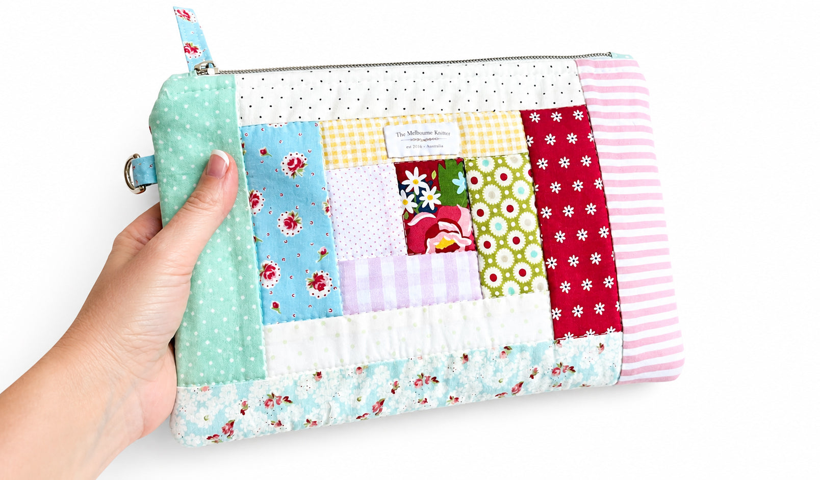 Project Pouch -  Large Log Cabin Patchwork -  Brights #5
