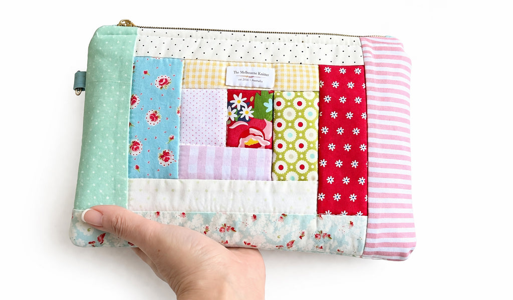 Project Pouch -  Large Log Cabin Patchwork -  Brights #5
