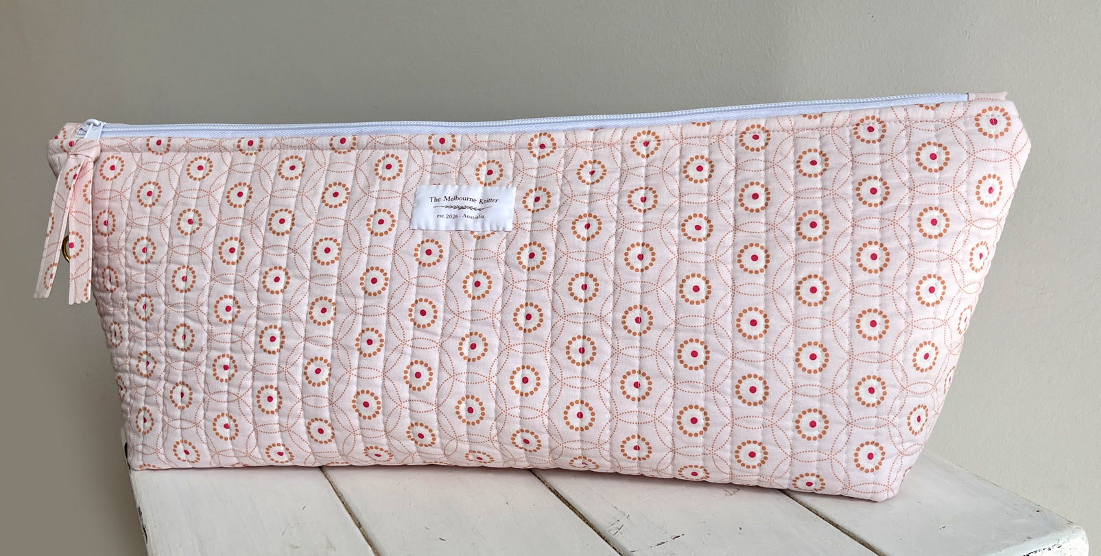 Rectangular Project Bag - Pink Circles - Medium