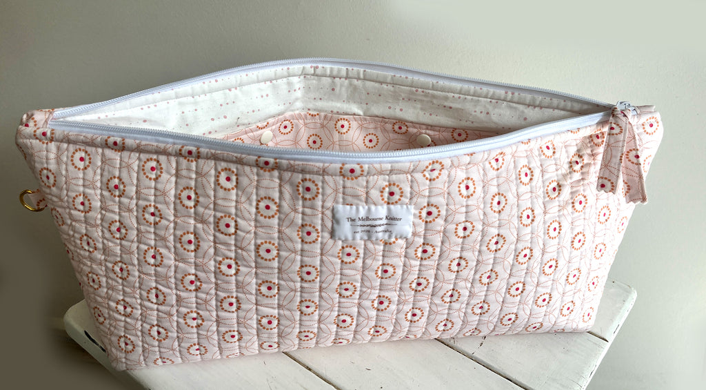 Rectangular Project Bag - Pink Circles - Medium