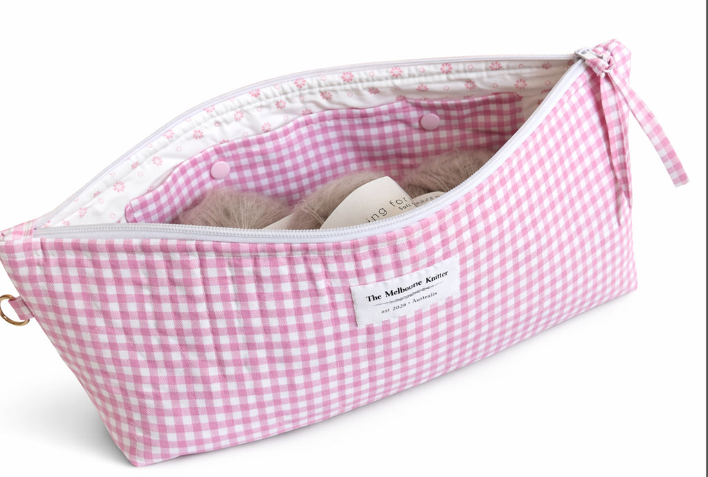 Rectangular Project Bag - Pink Gingham - Small
