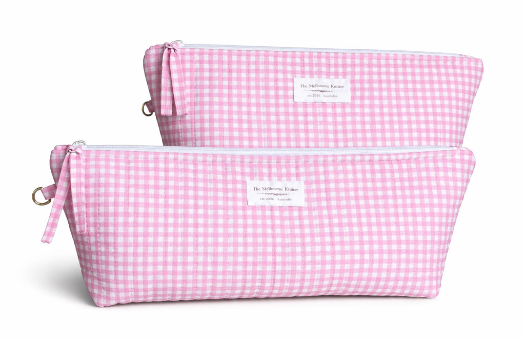 Rectangular Project Bag - Pink Gingham - Small