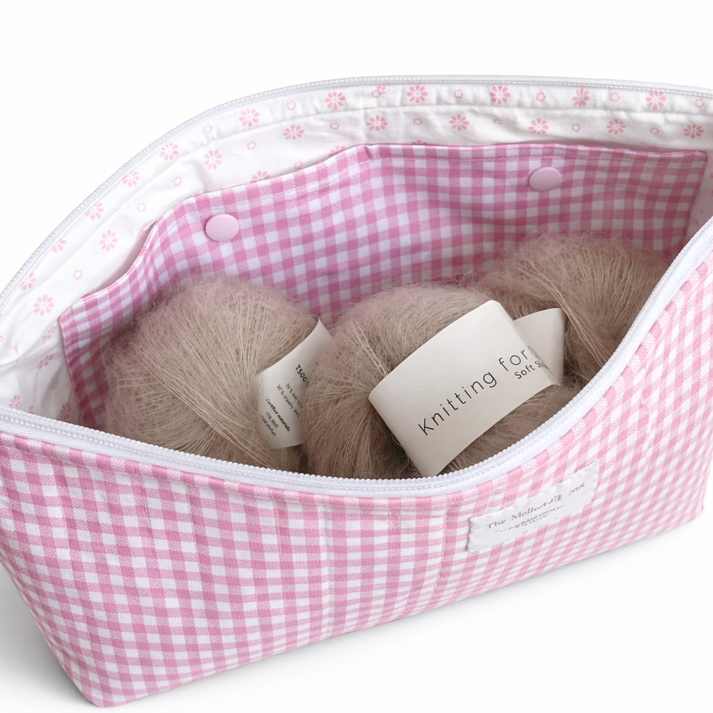 Rectangular Project Bag - Pink Gingham - Small