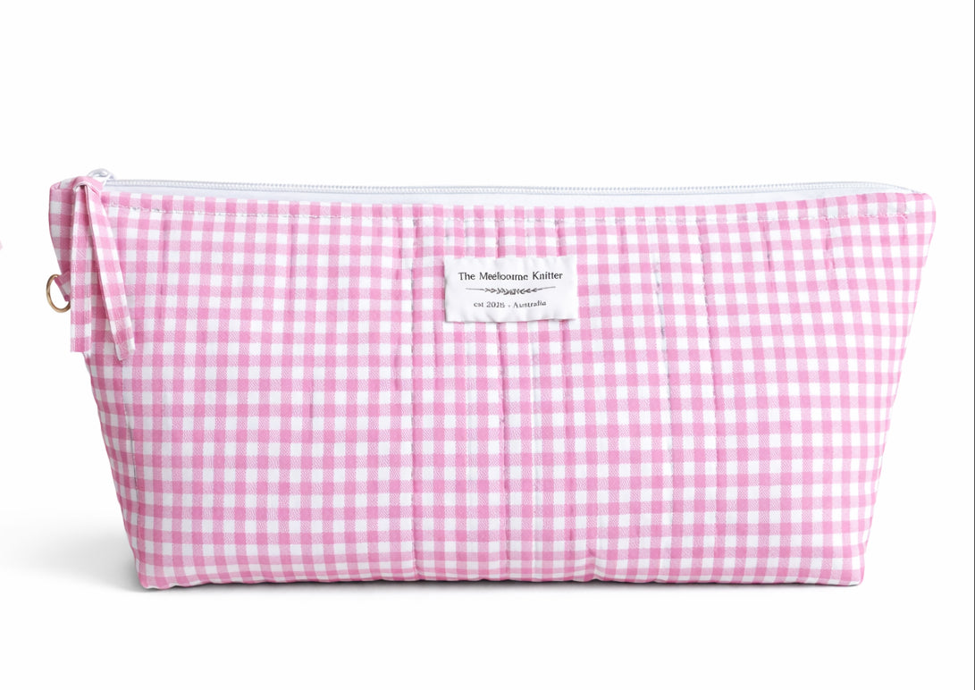 Rectangular Project Bag - Pink Gingham - Small