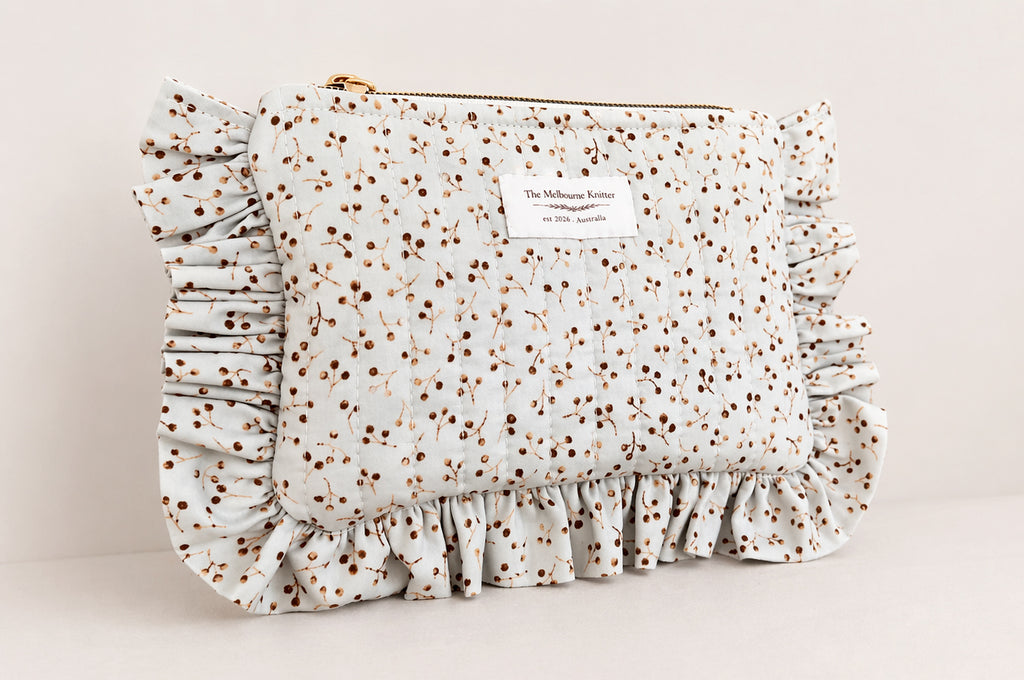 Ruffled Notion Pouch - Ditsy Blue - Medium
