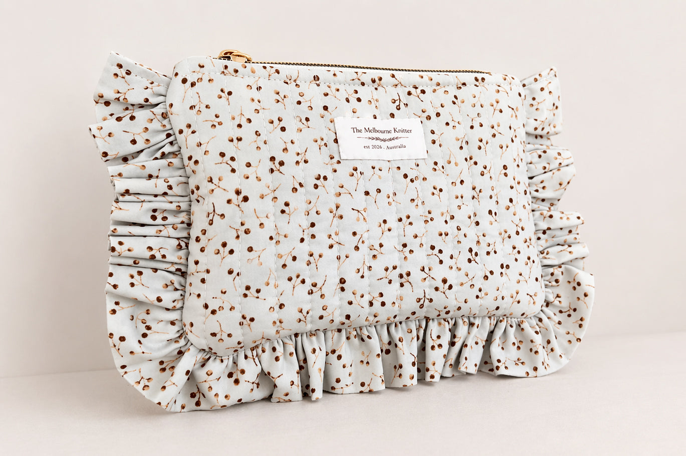Ruffled Notion Pouch - Ditsy Blue - Medium