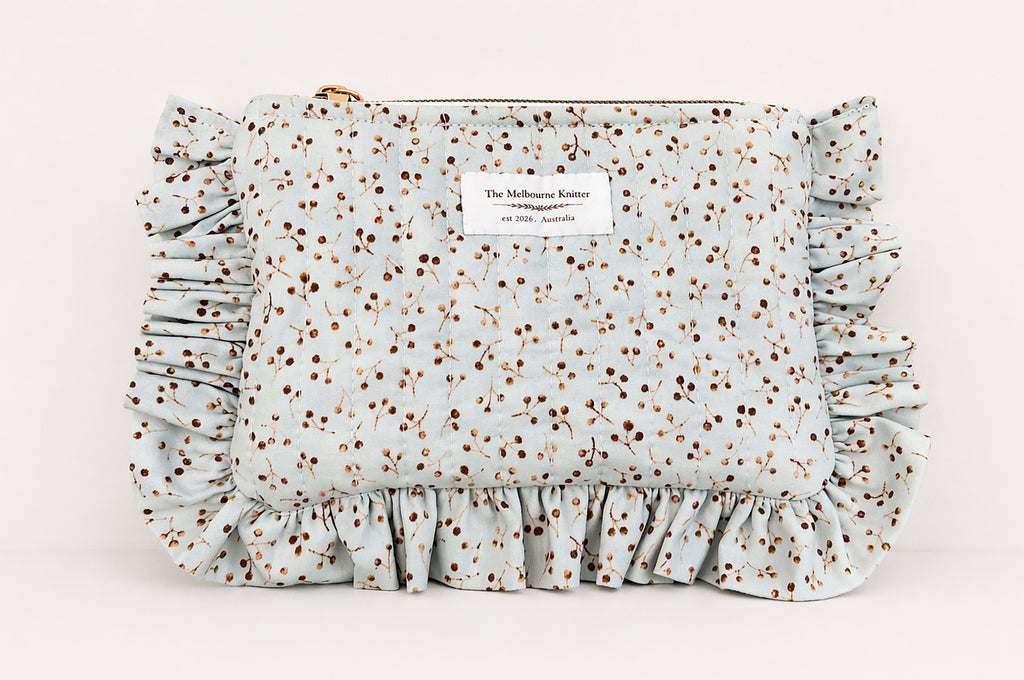 Ruffled Notion Pouch - Ditsy Blue - Medium