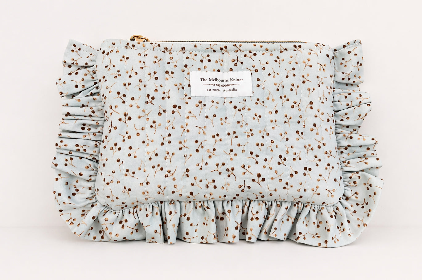 Ruffled Notion Pouch - Ditsy Blue - Medium