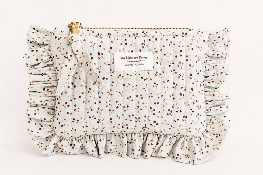 Ruffled Notion Pouch - Ditsy Blue - Medium