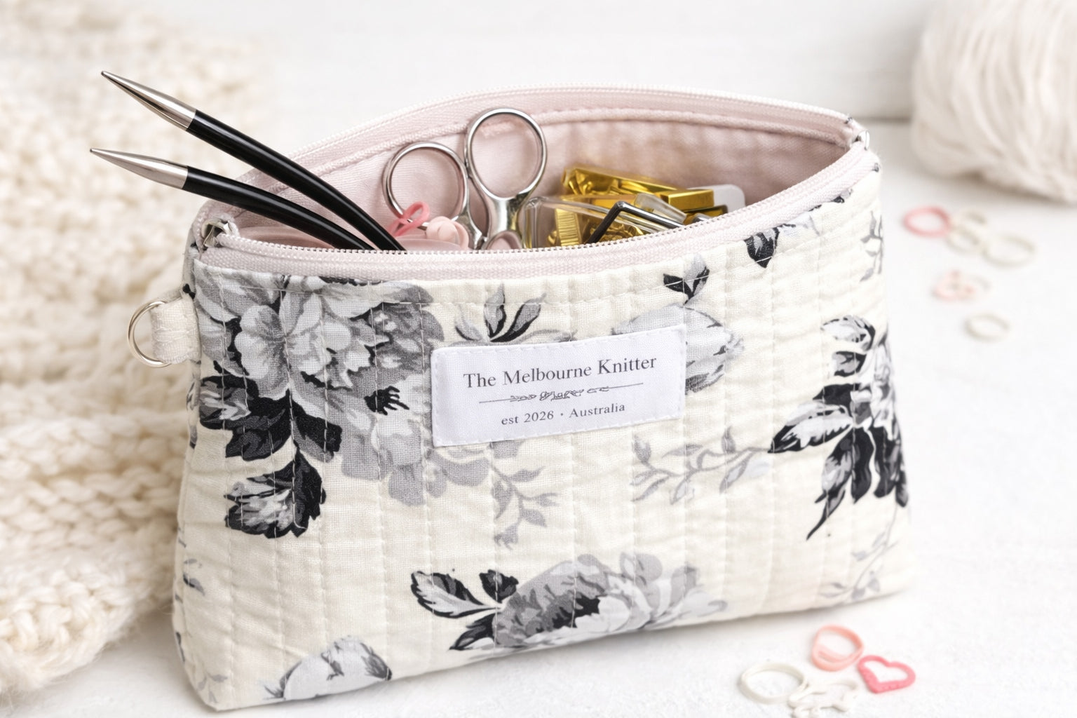 Notions Pouch - Small - Grey Floral