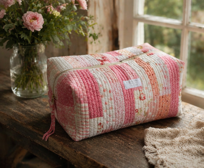 The Big Boxy -  Project Hold All Bag - Vintage Farmhouse Pink Patchwork - Large