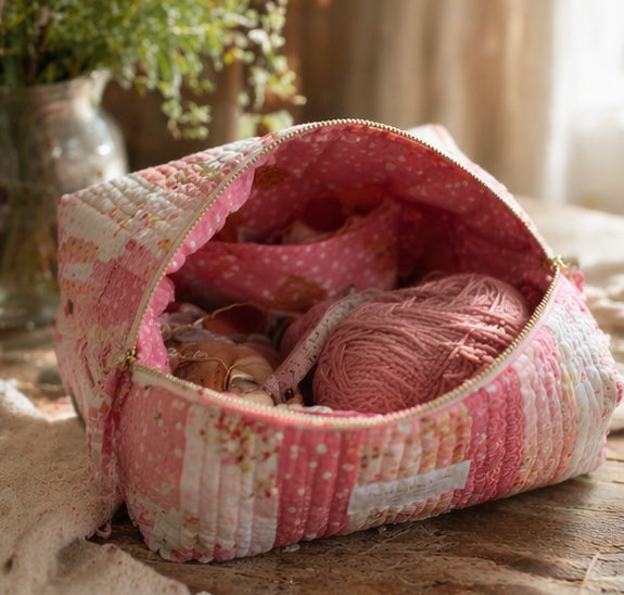 The Big Boxy -  Project Hold All Bag - Vintage Farmhouse Pink Patchwork - Large
