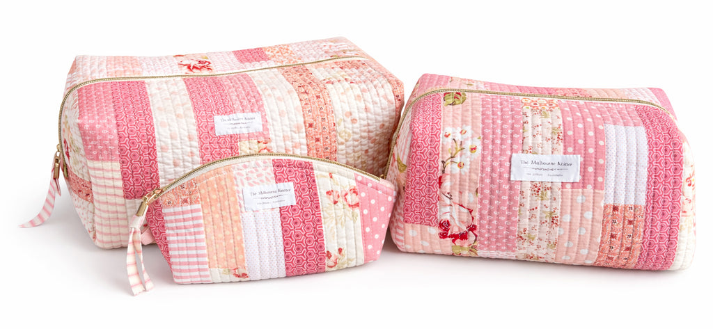 Zip Up Quilted Project Pouch - Pink Patchwork - Large