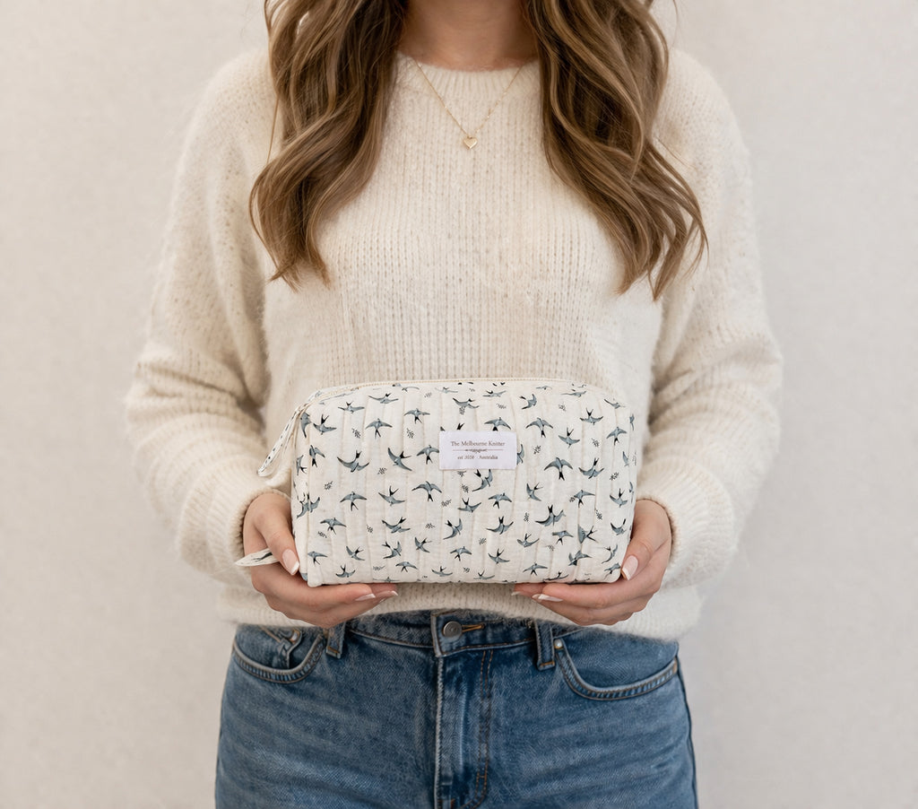 Zip Up Quilted Project Pouch - Birds - Small