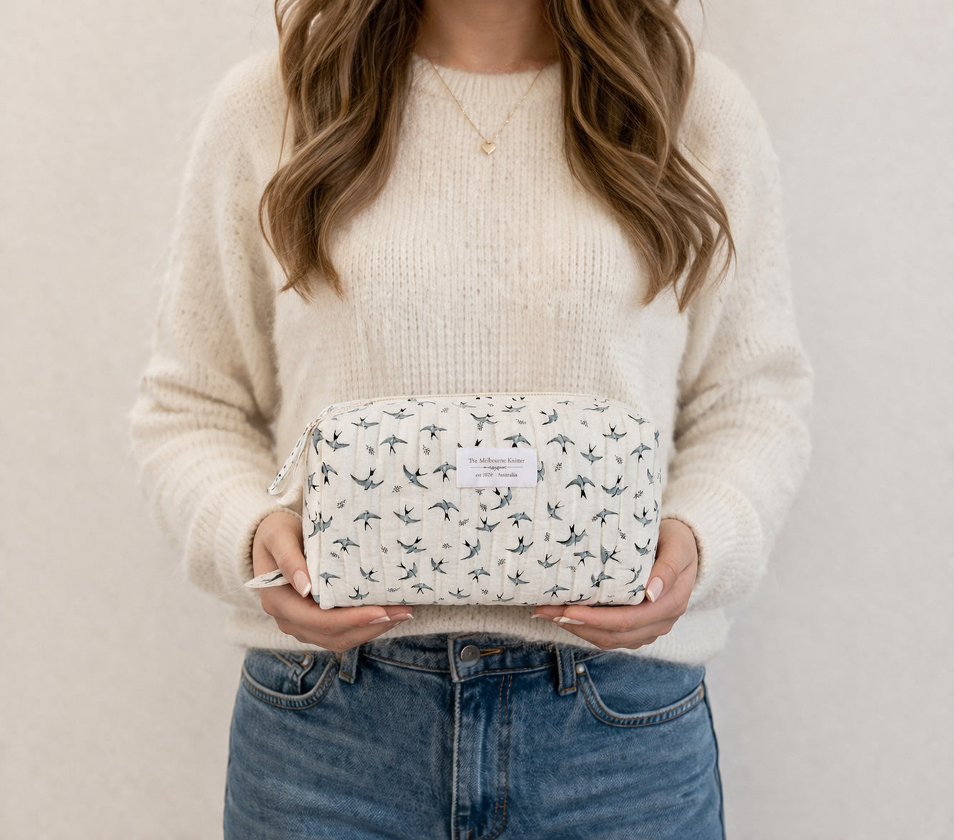 Zip Up Quilted Project Pouch - Birds - Small