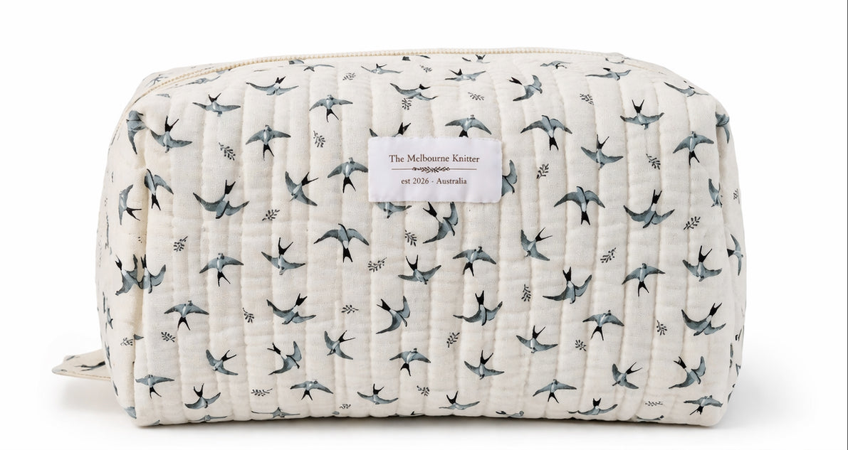 Zip Up Quilted Project Pouch - Birds - Small