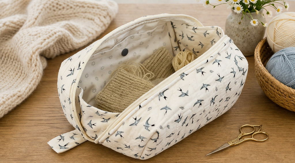 Zip Up Quilted Project Pouch - Birds - Small