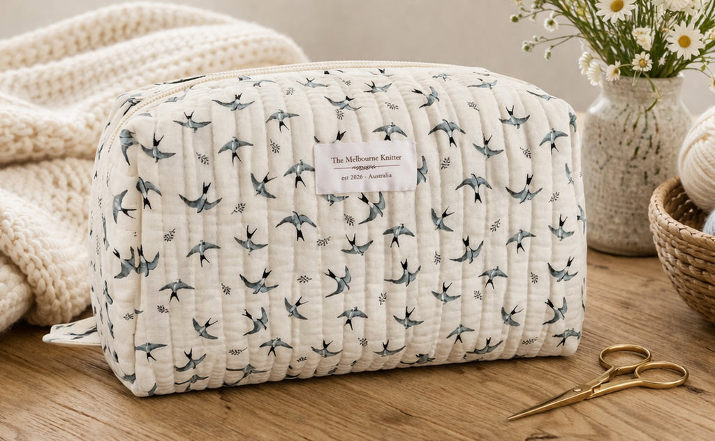 Zip Up Quilted Project Pouch - Birds - Small