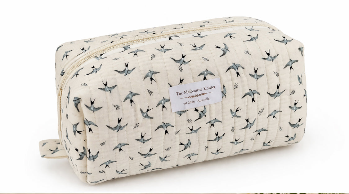 Zip Up Quilted Project Pouch - Birds - Small