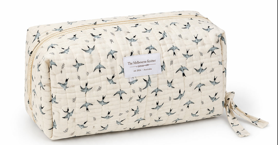 Zip Up Quilted Project Pouch - Birds - Small