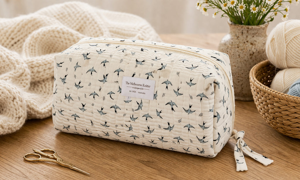 Zip Up Quilted Project Pouch - Birds - Small