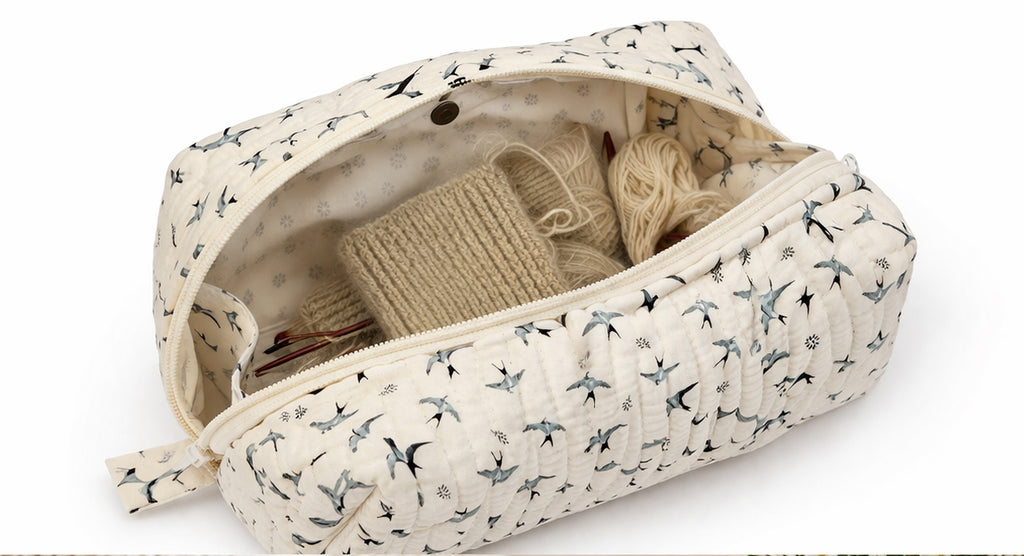 Zip Up Quilted Project Pouch - Birds - Small