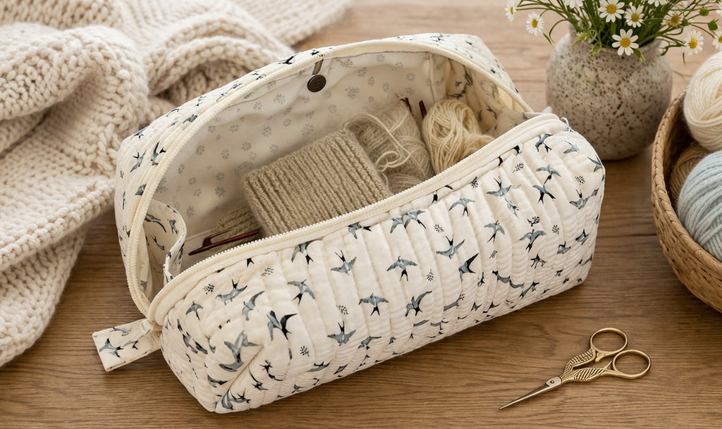 Zip Up Quilted Project Pouch - Birds - Small