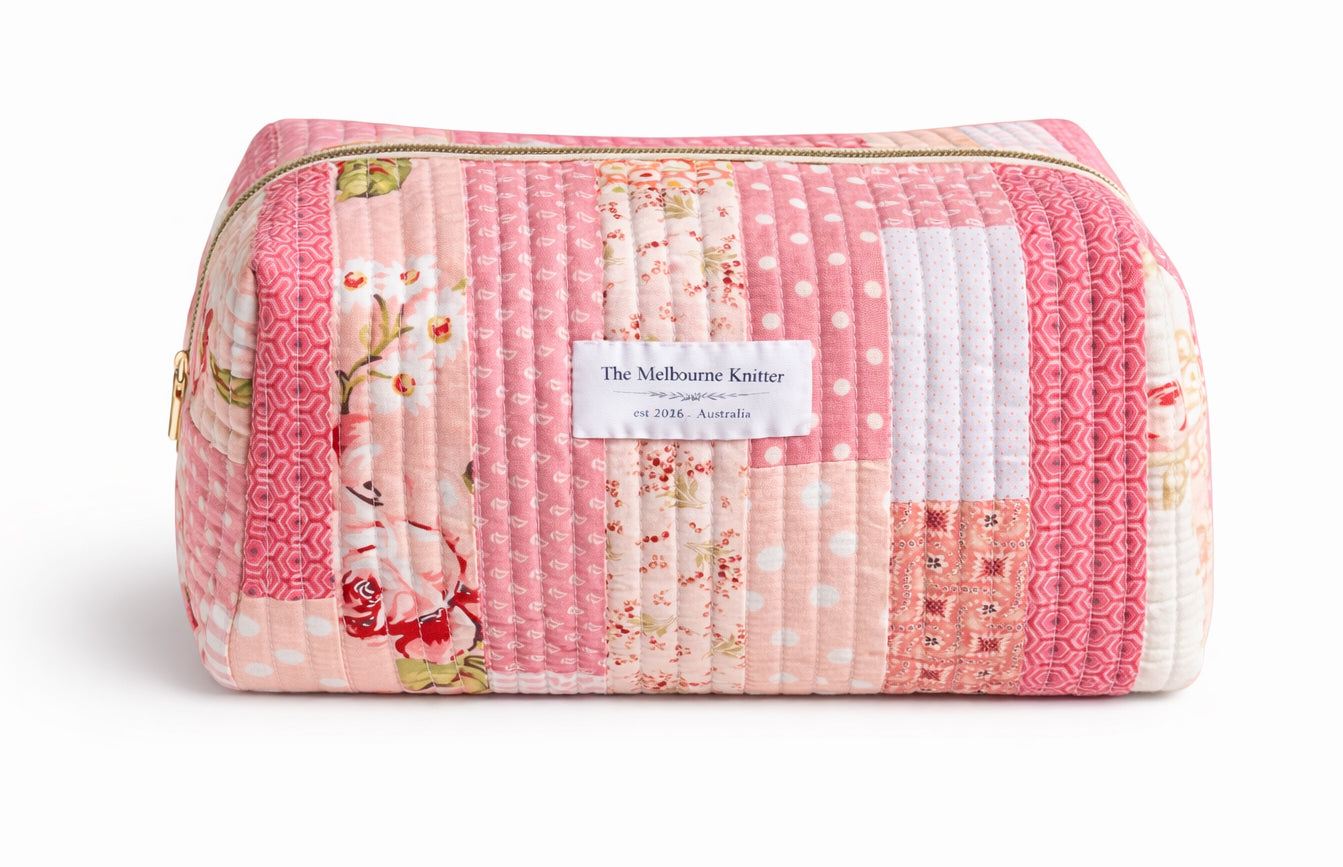 Zip Up Quilted Project Pouch - Pink Patchwork - Large