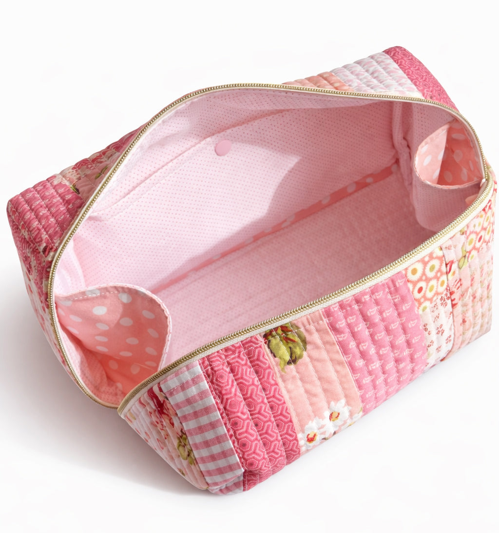 Zip Up Quilted Project Pouch - Pink Patchwork - Large