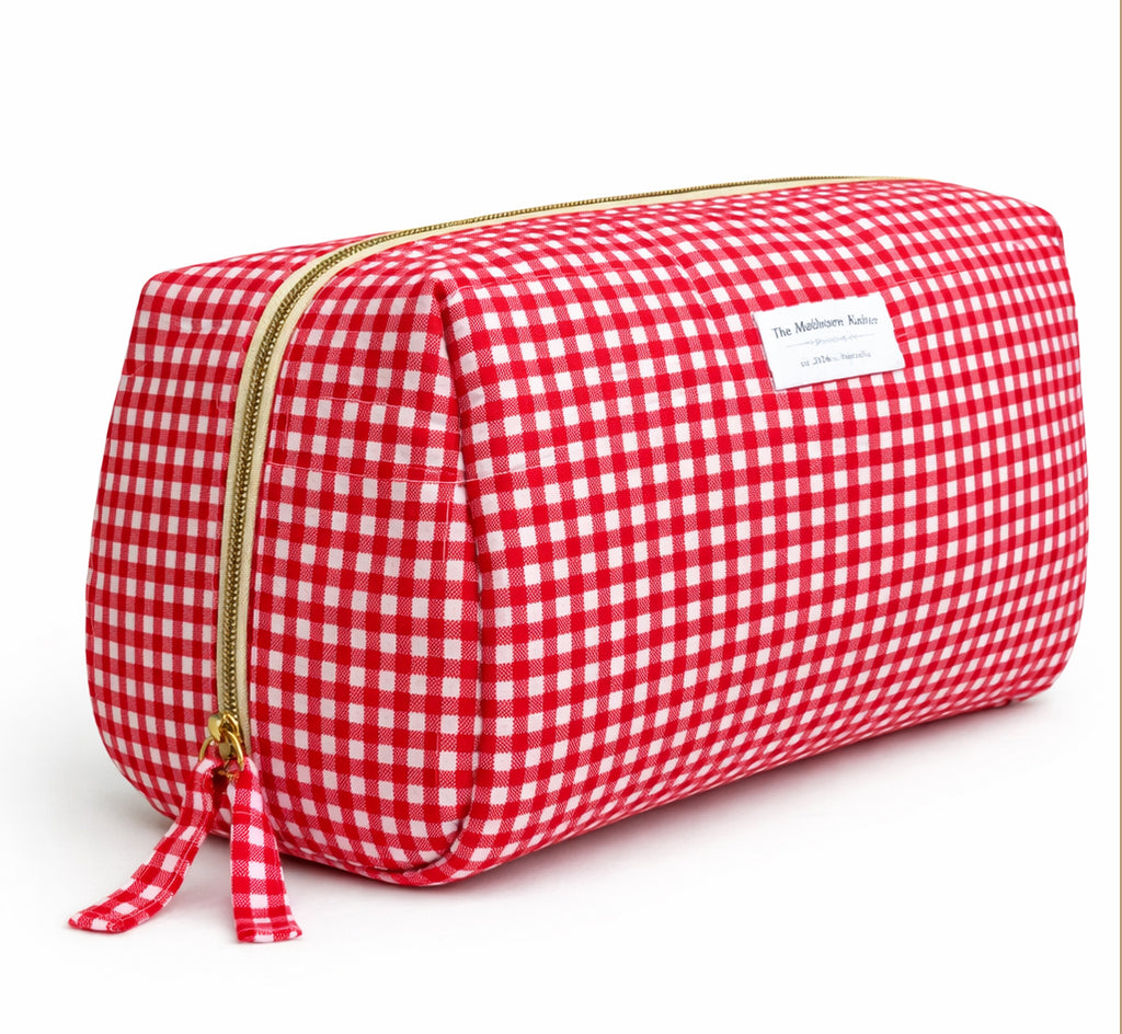 Zip Up Quilted Project Pouch - Red Check - Large