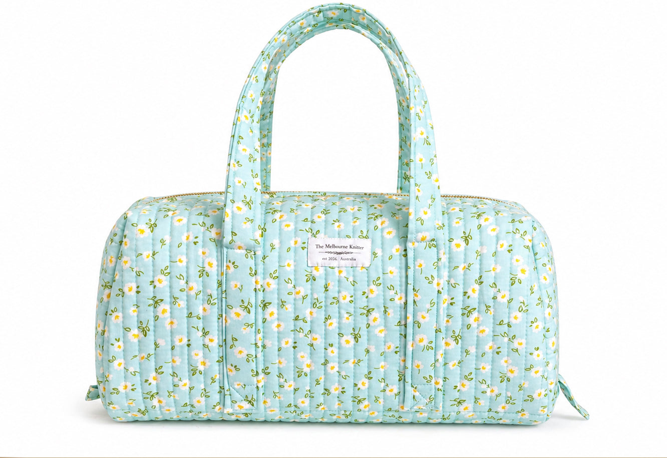 Zip Up Quilted Project Pouch with Handles - Spring Daisy - Large
