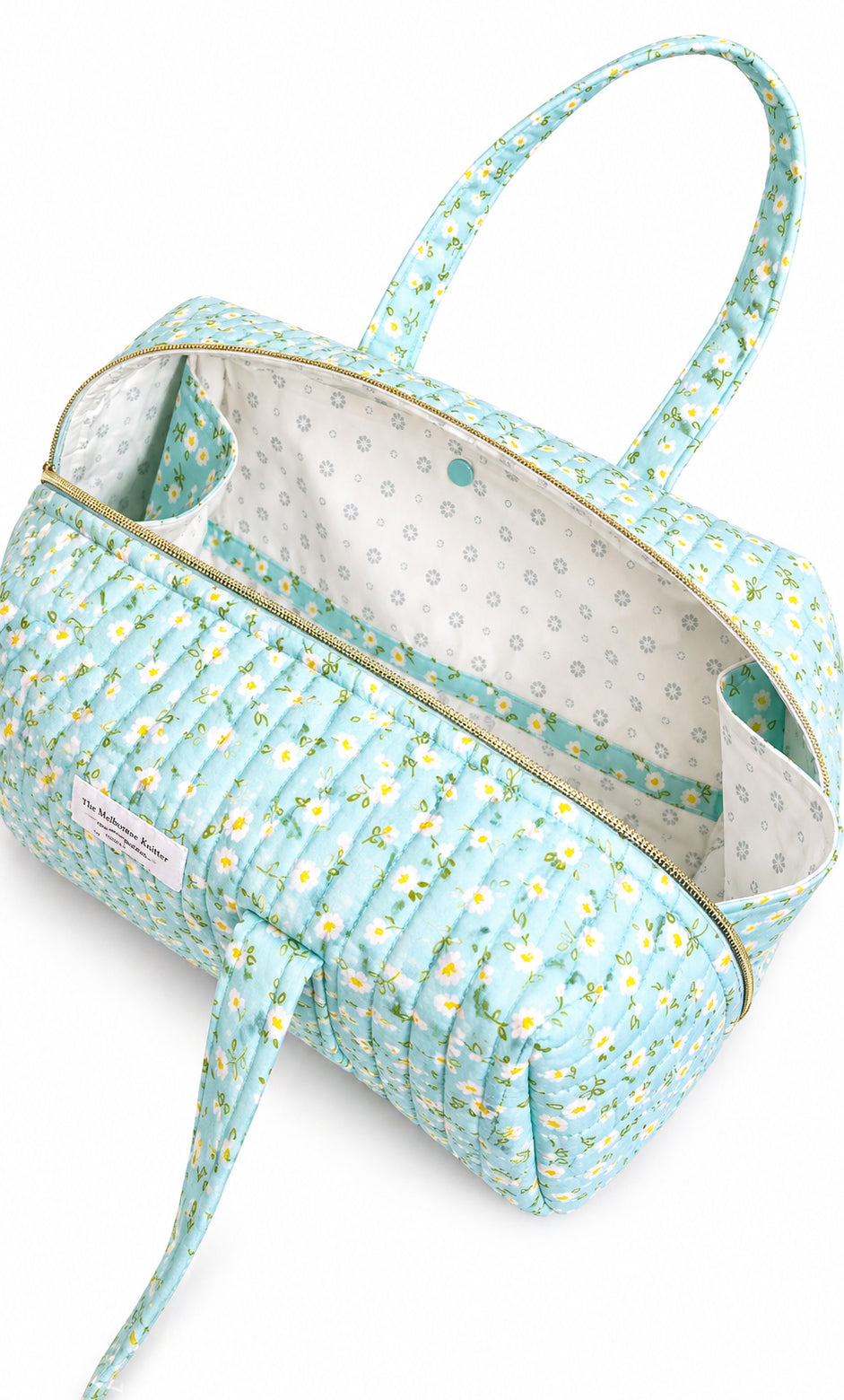 Zip Up Quilted Project Pouch with Handles - Spring Daisy - Large
