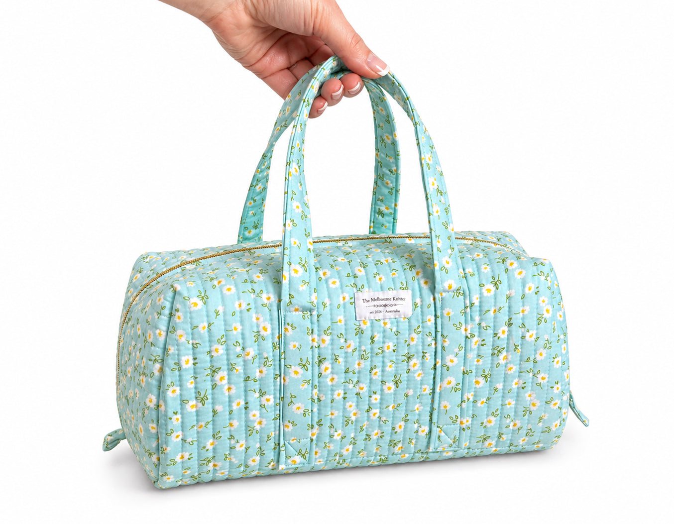 Zip Up Quilted Project Pouch with Handles - Spring Daisy - Large